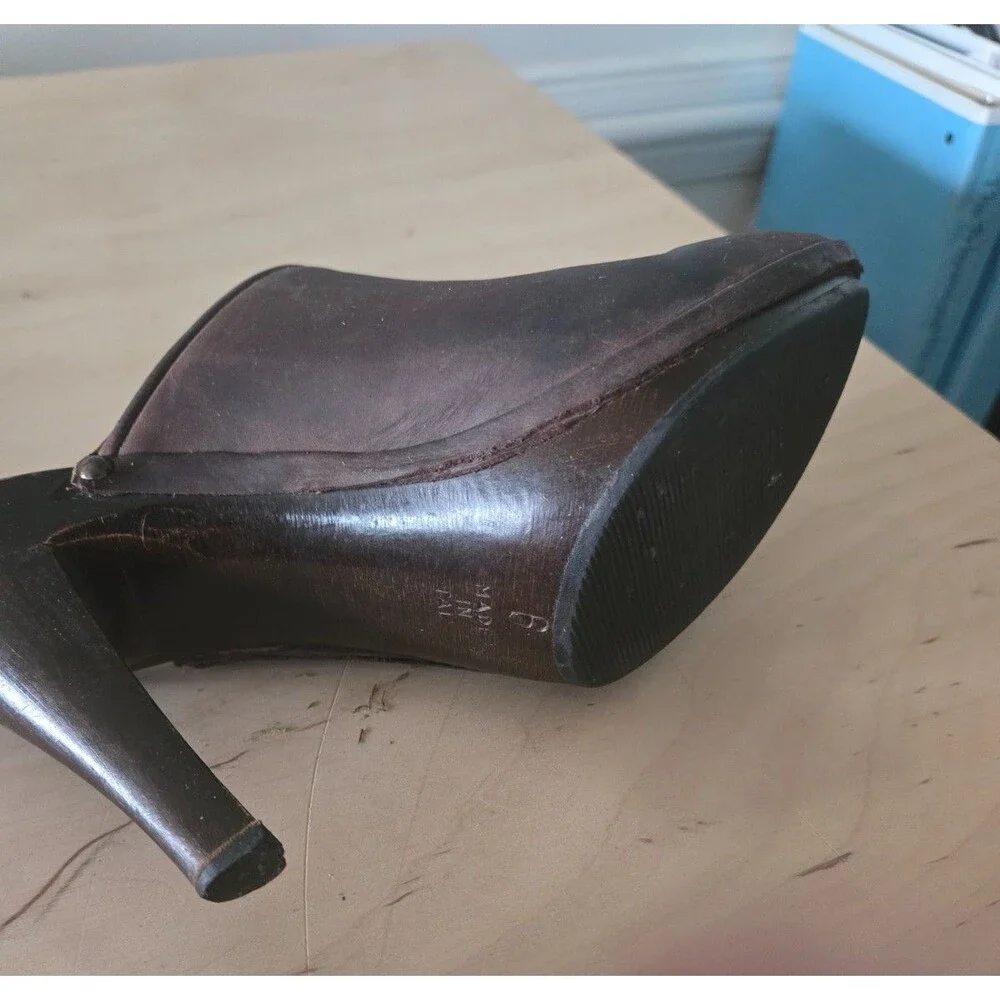 KORS Michael Kors Brown Wood Stiletto Leather Clog Mules size 6 Boho Vintage‎